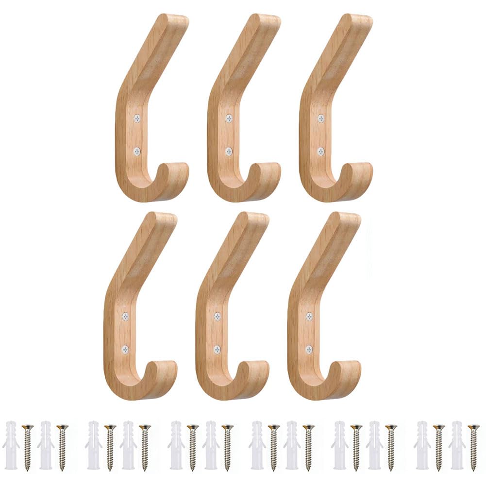 Perchero de 6 piezas individuales con tornillos, ganchos de pared para baño, montaje en pared, ropa moderna, para sombrero, toallero, gancho para llaves de madera, para dormitorio, cocina