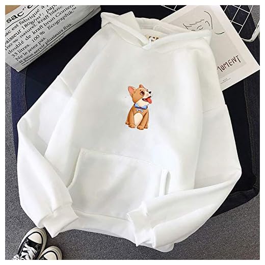 JJDSL Huvtröjor huvtröja sweatshirt, kvinnor huvtröjor full ärm hoodie söt hund tryck sweatshirt vinter söt huvtröja kvinnor huvtröja kvinna sig själv kvinnors tröjor, vit, M
