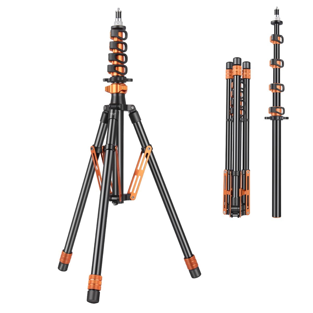 Utasitess Light Stand with Flip Locks 81in/206cm - 49cm Folded Compact Aluminum Stand, Detachable Center Column, 5kg Capacity, Fits LED Video Lights & Camera Tripod