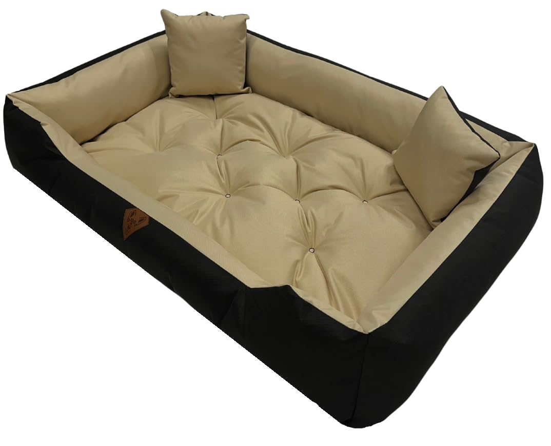 Dogs4Life Lit pour chien XXL 130 x 105 cm - Lit pour chien pour très grands chiens - Orthopédique - Coussin pour chien - Lavable - Extérieur - Avec bord - Imperméable (XL, beige)