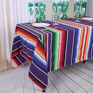 YZEO New Purple Tablecloth 57X102inch(145x260cm) Mexican Table Cover,Purple Stripes Table Cloth,Mexican Style