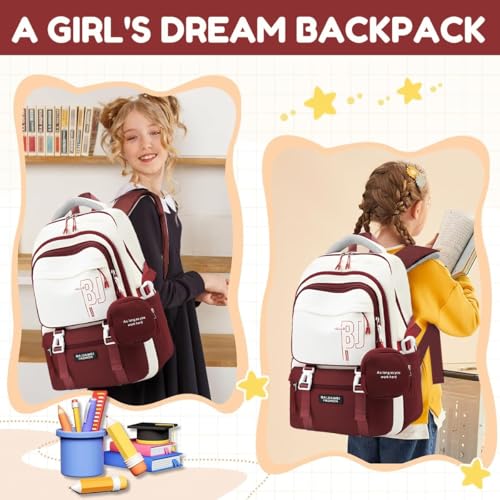 Image of TS WITH TECHSUN College Laptop Backpack for Women & Teens with Zipper Pouch | School Bag for Girls 13-14 Years | 18 Inch Book Backpack - Cute Accessory | Travel School Bag - Camping, Tuition, Coaching