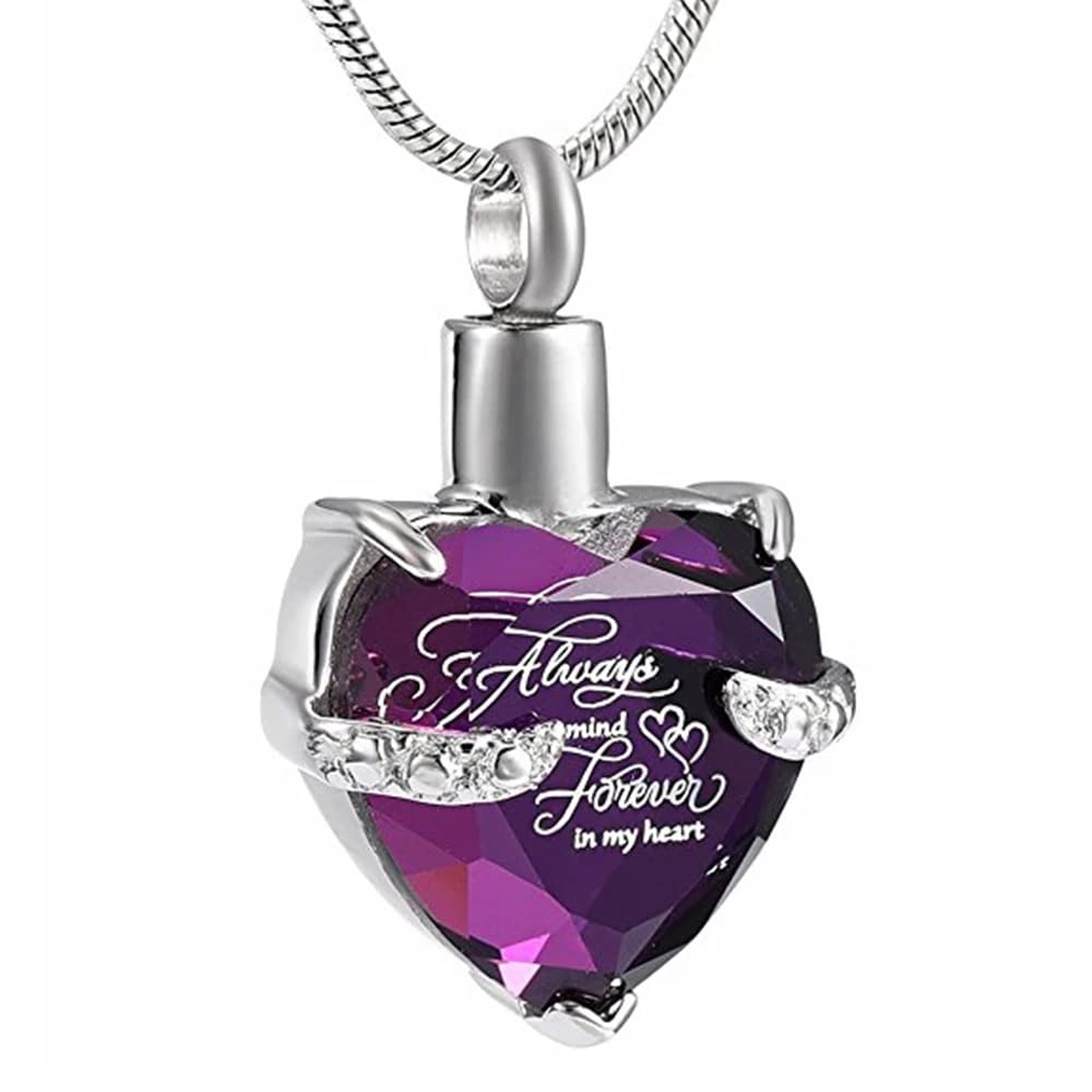 Heart Cremation Urn Necklace for Ashes Birthstone Cystal Urn Heart Necklace Crystal Cremation Heart Jewelry Memorial Urn Necklace for Ashes with Fill
