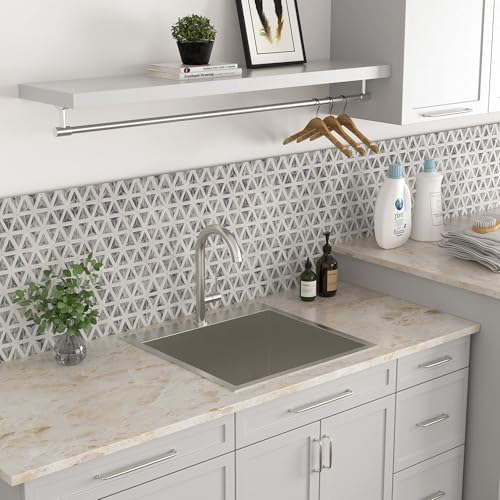 Image of Kichae Drop In Laundry Sink - 22x22x12 Drop In 12 Inch Deep Utility Sink T304 Stainless Steel Topmount Handmade Single Bowl with Accessories