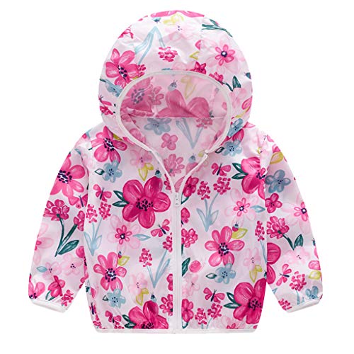K-Youth Ropa Niño Primavera Verano Fino Abrigo de protección Solar Moda Dinosaurio Amor Coche Gato Ropa Niña Jacket para Niños Cortavientos (Rosa Caliente, 12-18 Meses)
