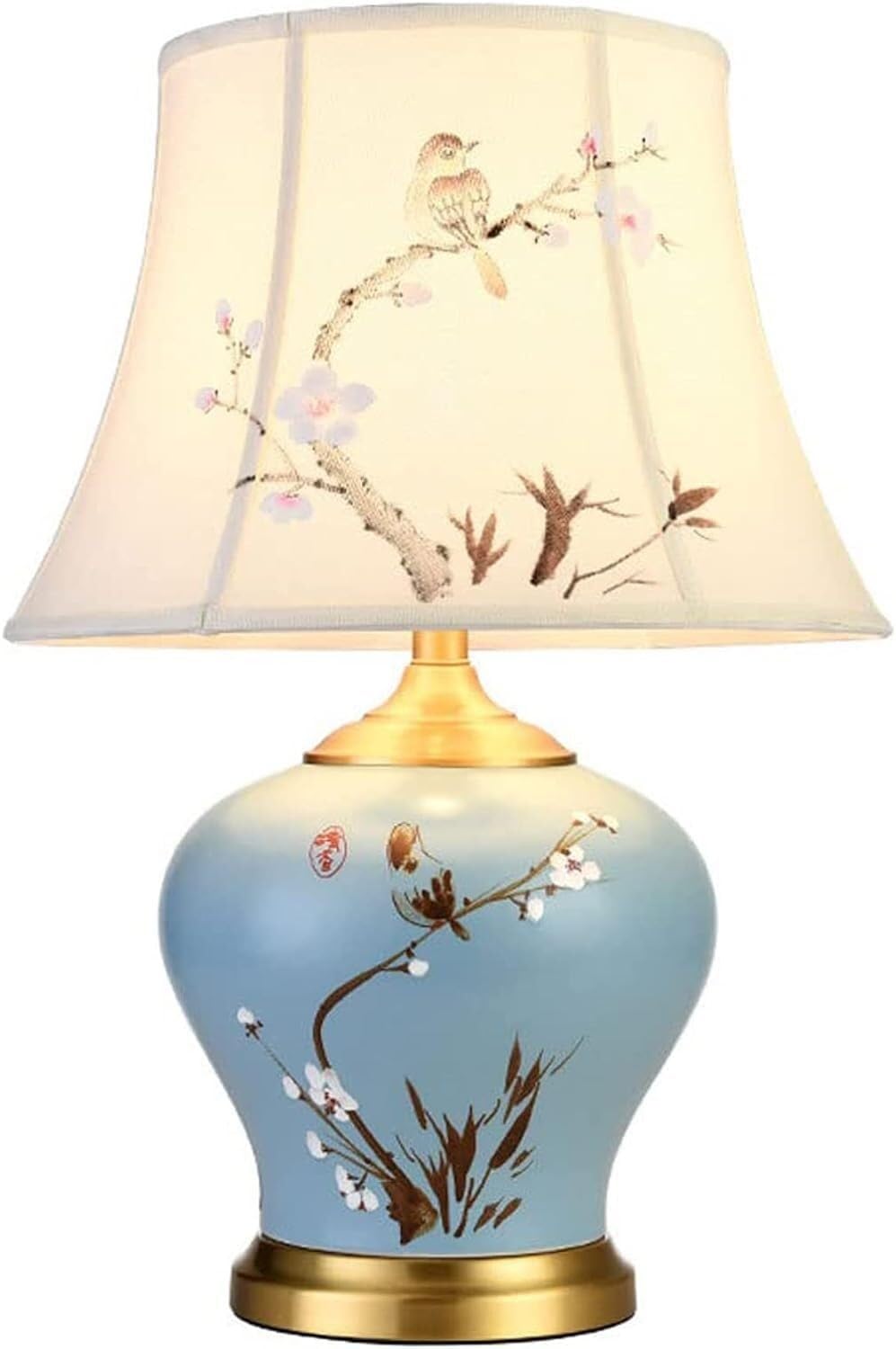 HYHDDM Large Oriental Blue Glazed Ceramic Table Lamp, Hand Painted Vase Style Bedside Desk Lamp for Study Antique Collection