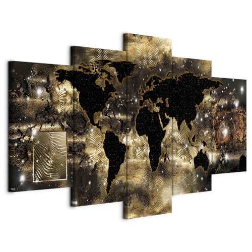 B&D XXL - Quadro Mappamondo 150x75 cm 5 Pezzi - Stampa su Tela Canvas con Struttura - Quadri Componibili Moderni Soggiorno Grandi - Murale Arte Decorazioni da Parete Decori - marrone