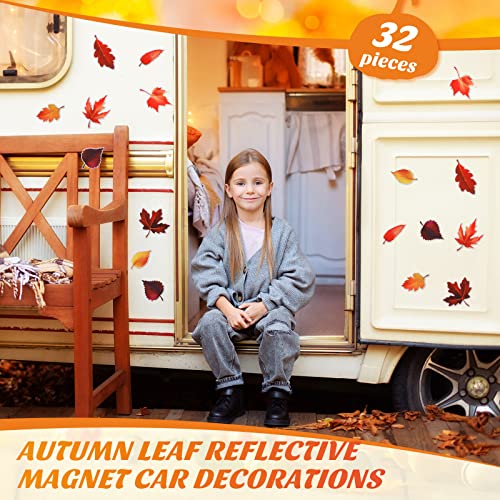 Fall Autumn Reflective Magnet Car Decorations Autumn Leaf Magnet Maple Leaf Magnets Fall Autumn Car Magnetic Stickers Waterproof Refrigerator Magnets For Autumn Thanksgiving Day Car Decor (32 Pcs) #TOP2