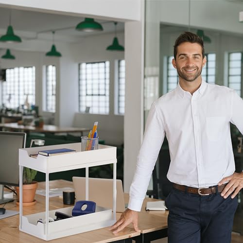 Relaxdays Organizador Bajo Fregadero, 2 Estantes, Extensible, 37x22x40 cm, Productos de Limpieza Cocina y Baño, Blanco - imagen 5