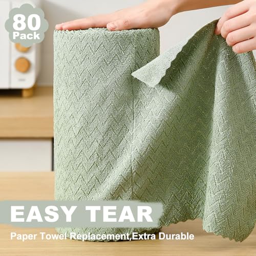 Image of 80 Pack Microfiber Cleaning Cloth Roll Reusable Paper Towels 12 inchx12 inch Tear Away Cloth,Absorbent Dish Rags for House Kitchen,Wash Cloths,Lint Free Rags for Window Cars Cleaning Supplies