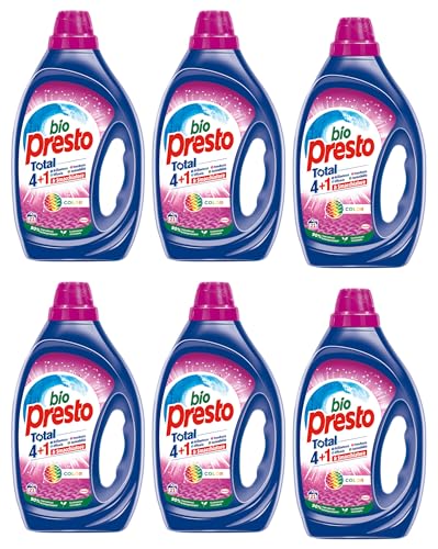 Bio Presto Liquido Color Detersivo Lavatrice Liquido, Nuova formula con Smacchiatore, 6 confezioni da 35 lavaggi, totale 210 lavaggi