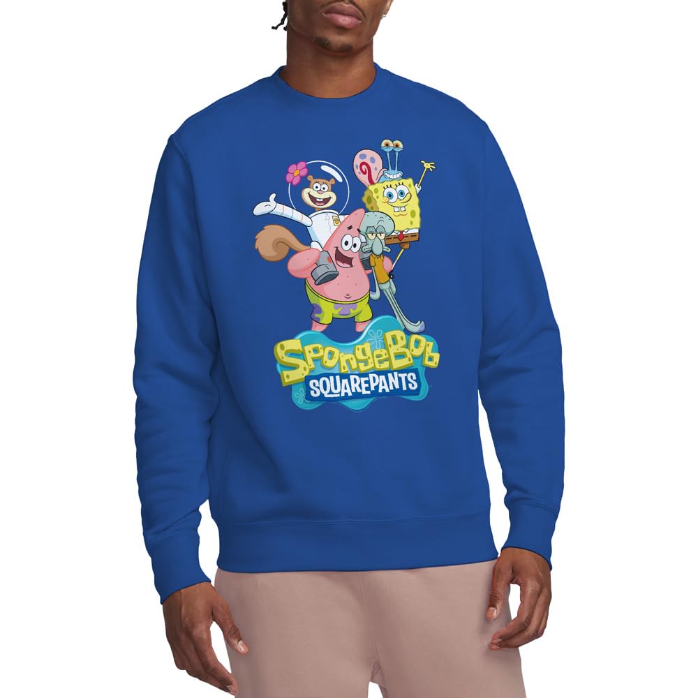 Spongebob Group Shot Crew Sweatshirt, Royal Blue, Medium