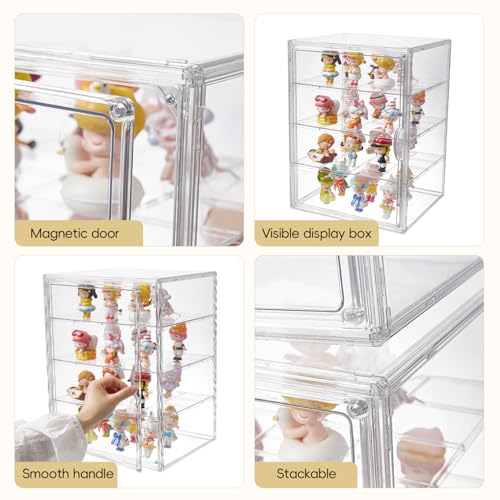 Image of 4 Tiers Clear Acrylic Display Case, Plastic Storage Bins with 3 Adjustable Divider and Magnetic Door,Stackable Display Box for Figures Showcase (XXL-4 Tier-1 Pack)