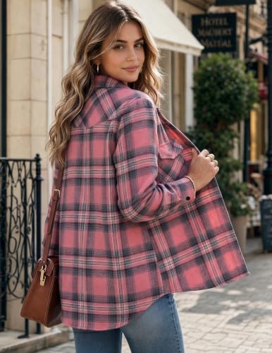 Image of Zeagoo Flannel Shirt Women Plaid Button Down Shackets Long Sleeve Fall Tops
