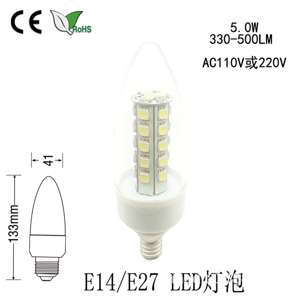 HHF Iluminación del hogar, Paquete de 20 bombillas LED CA 220 V, 5 W, T40, E14/E27/E26/E12, lámpara decorativa, lámpara de araña, lámpara de mesa for sala de estar y dormitorio(Cold white,E27)