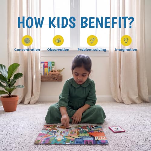 Image of The Curious Bees - Seek & Spot Puzzle & Game - Bazaar Puzzle | 60 Pieces + 10 Seek Cards | Gifts for Boys and Girls Ages 4-8 | BIS Approved | Made in India