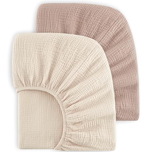 Image of Bearmoss Muslin Crib Sheets 100% Cotton Baby Crib Sheets Fitted for Standard Crib Mattress & Toddler Bed Mattress 52"x28" Soft Breathable Crib Sheet Neutral for Boys Girls - 2 Pack (Baby Face)