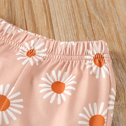 Kaipiclos Toddler Baby Girl Sleeveless Halter Ribbed Solid Color Romper Sunflower Floral Print Flare Bell Bottoms Pants Outfit #TOP6