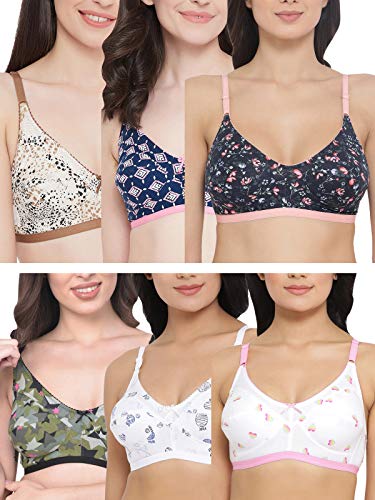 Image of Clovia Women's Pack of 6 Cotton Non-Wired Non Padded Double Layered Bra- (Colors and Prints May Vary)