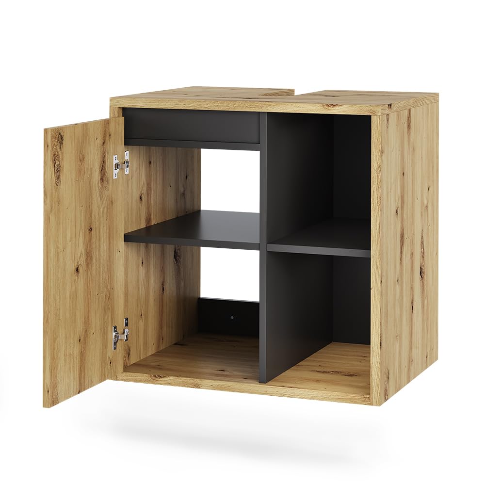 Vicco Mobiletto per lavabo Viola, Artigiano/grigio, 60 x 60 cm | con ripiani aperti, adatto per il montaggio sotto lavabi standard