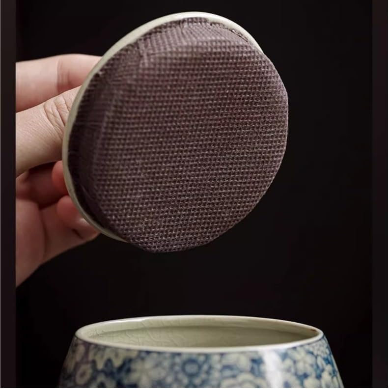 SONGCHAO Sugar Jar Ceramic Tea Can Storage Cans Retro Blue and White Cracked Sealed Cans Household Small Tea Cans Tea Canister