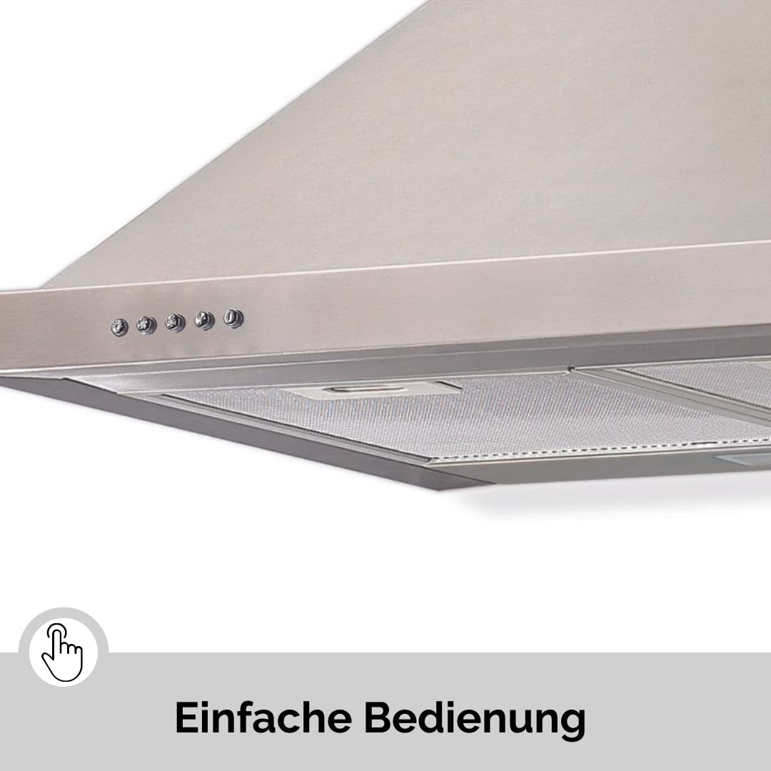 PKM 6090-2H Wandhaube, 60 cm breit, Umluftbetrieb, Abluftbetrieb, Fettfilter spülmaschinenfest, LED, 348 m³/h, edelstahl