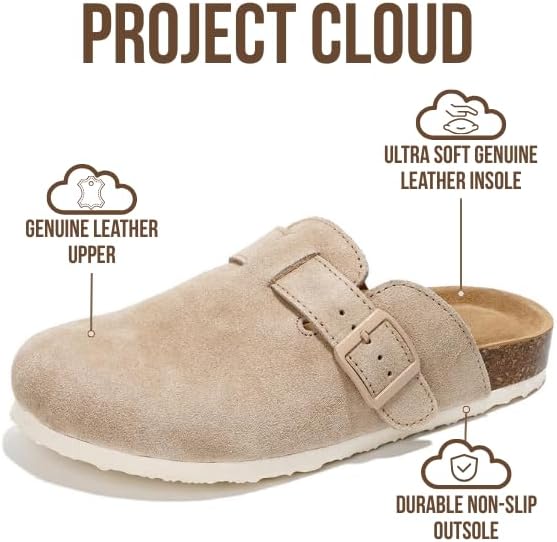 Project Cloud 100% Genuine Leather Footbed Clogs for Women - Memory Foam Arch Support Slippers for Women - Trendy Slip-ons Women's Mules & Clogs Sandals - Image 3