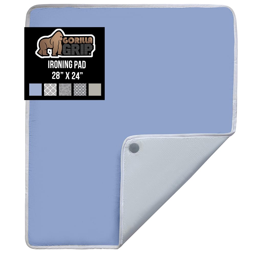 GORILLA GRIP Ironing Mat, Portable Iron Pad, Magnetic Cover for Top of Laundry Washer, Dryer, Table Top, Countertop Blanket, Silicone Coating and Scorch Resistant, Travel Size 28x24, Blue