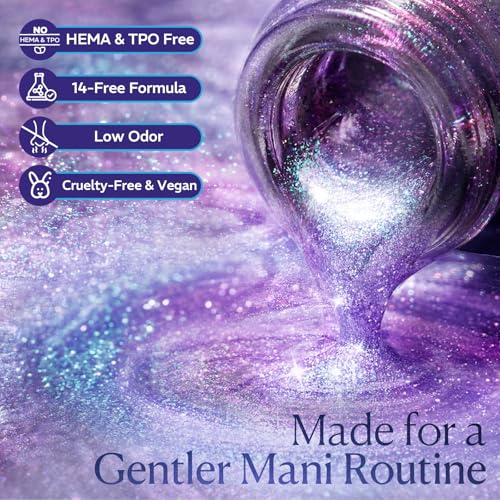 Image of AZUREBEAUTY 15ml HEMA Free Purera Cat Eye Gel Nail Polish Set with Magnet, 6 Colors Aurora Galaxy Shimmer Glitter Holographic Soak Off UV LED Nail Art for DIY at Home Manicure Salon Gift