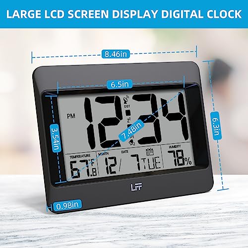 Lff LDC542 Atomic Clock, Auto Set Digital Wall Clock Battery Operated, Desk Alarm Clock With Indoor Temperature, Humidity And Date, Large Display thumb #2