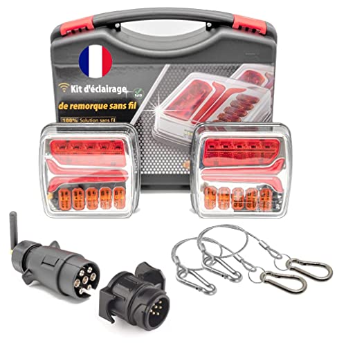 Rebadis Plaque de feux sans fil pour remorque, kit éclairage arrière magnétique feu led wifi avec adaptateur 7/13 broches