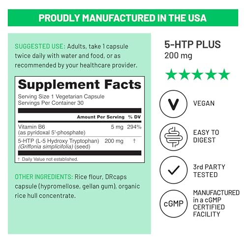 NatureWise 5-HTP 200mg Supplement from Griffonia Seeds with Cofactor Vitamin B6 - Mood Support and Natural Sleep Aid for Adults - Delayed-Release, Vegan - 30 Count[1-Month Supply] - image 4