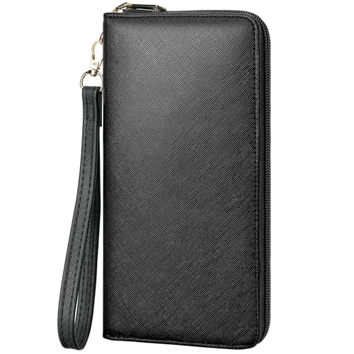 Chelmon Women's Vegan Leather Clutch Wallet with Zip, Hand Strap, Large Capacity