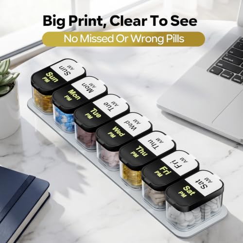 Image of Odaro Extra Large Pill Organizer 2 Times A Day, XL Pill Organizer Am Pm, Big Pill Box for Supplements Vitamins, Portable Jumbo Supplement Organizer for Seniors & Adults - Black