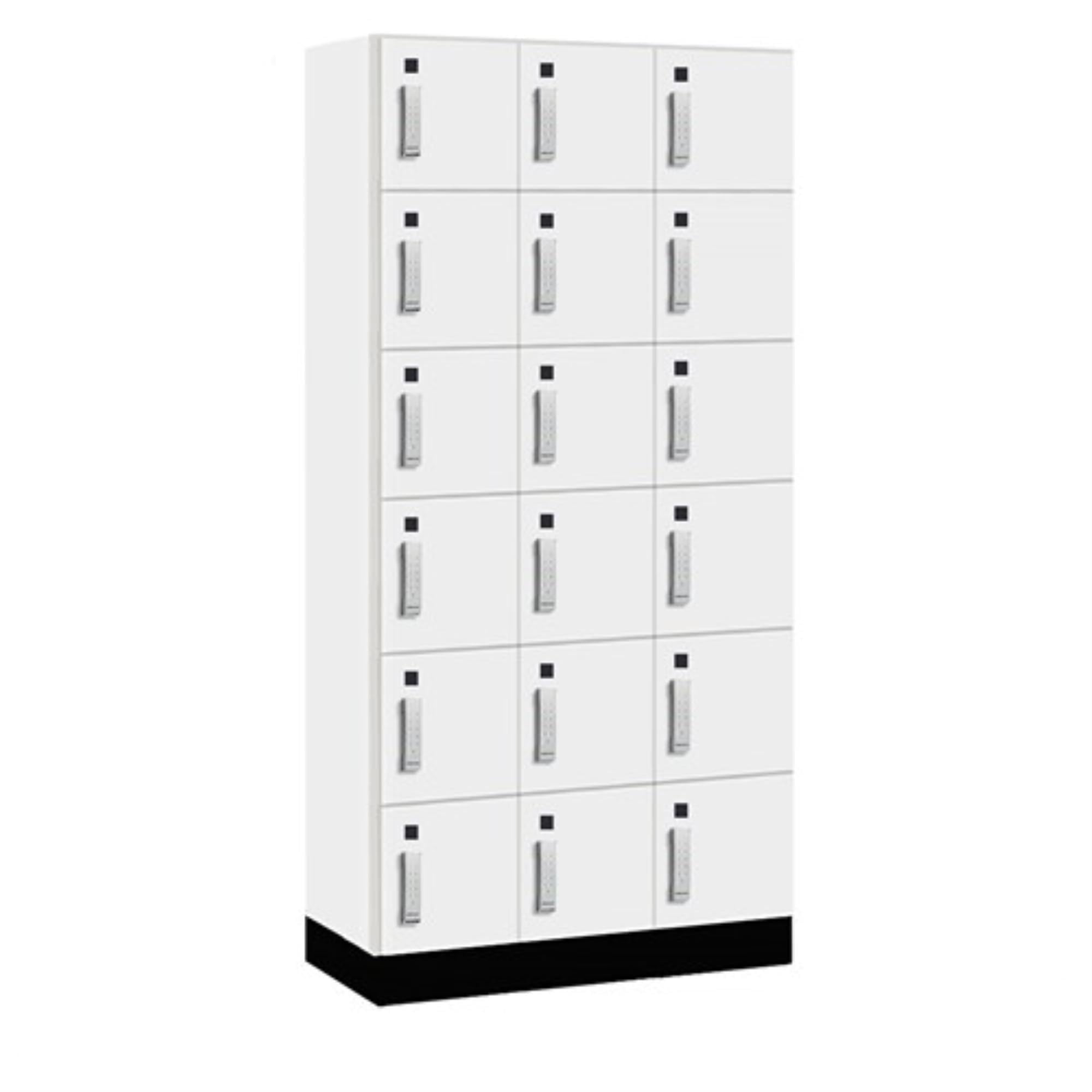 Salsbury 12 Wide Premier Wood Locker-Six Tier Box Style-3 Wide-6 Feet High-18 Deep-Arctic White-Silver Electronic Locks