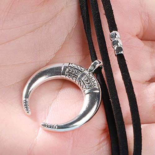 Andelaisi Boho Moon Choker Necklace Downward Moon Necklace Double Horn Pendant Necklaces Black Suede Velvet Collar Necklace Crescent Necklace Chain Jewelry for Women and Girls