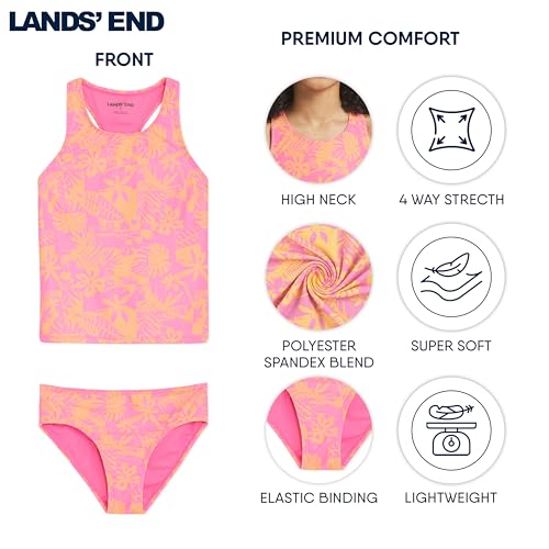 Image of Lands' End Girls' UPF 50+ Swim Bikini Bottom and Racerback Tankini Set