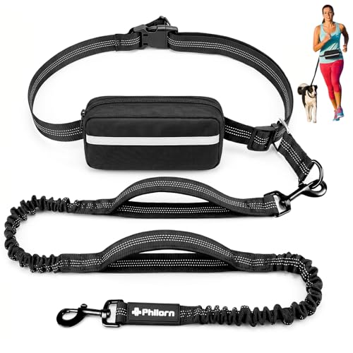 Philorn Joggingleine Hunde Freihändig Laufleine für Hunde Bauchgurt Hundeleine zum Joggen Laufen Wandern mit Dual Griffe Reflektierende Nähte Laufgurt für Große Hunde bis 50kg (Für 1 Hund)