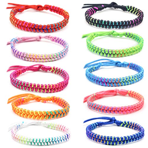 LANCHEN 10 Piezas Hechas a Mano Coloridas Pulseras de la Amistad Tejidas en Nepal Colores de Mezcla Ajustables