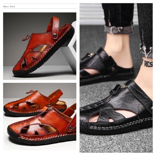 Men's Genuine Leather Dress Sandals-Comfortable Anti-Slip Rubber Sole,Breathable Handmade Formal Sandals for Outdoor4