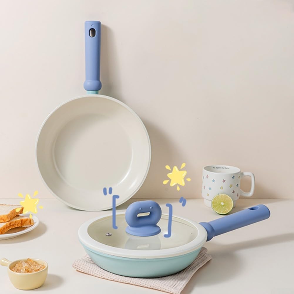 Bratpfanne 24cm Blau Schmiedeeisen Antihaftbeschichtung Wok Pfannenwender für Induktion Gasherd Kochgeschirr Küche(C+cover)