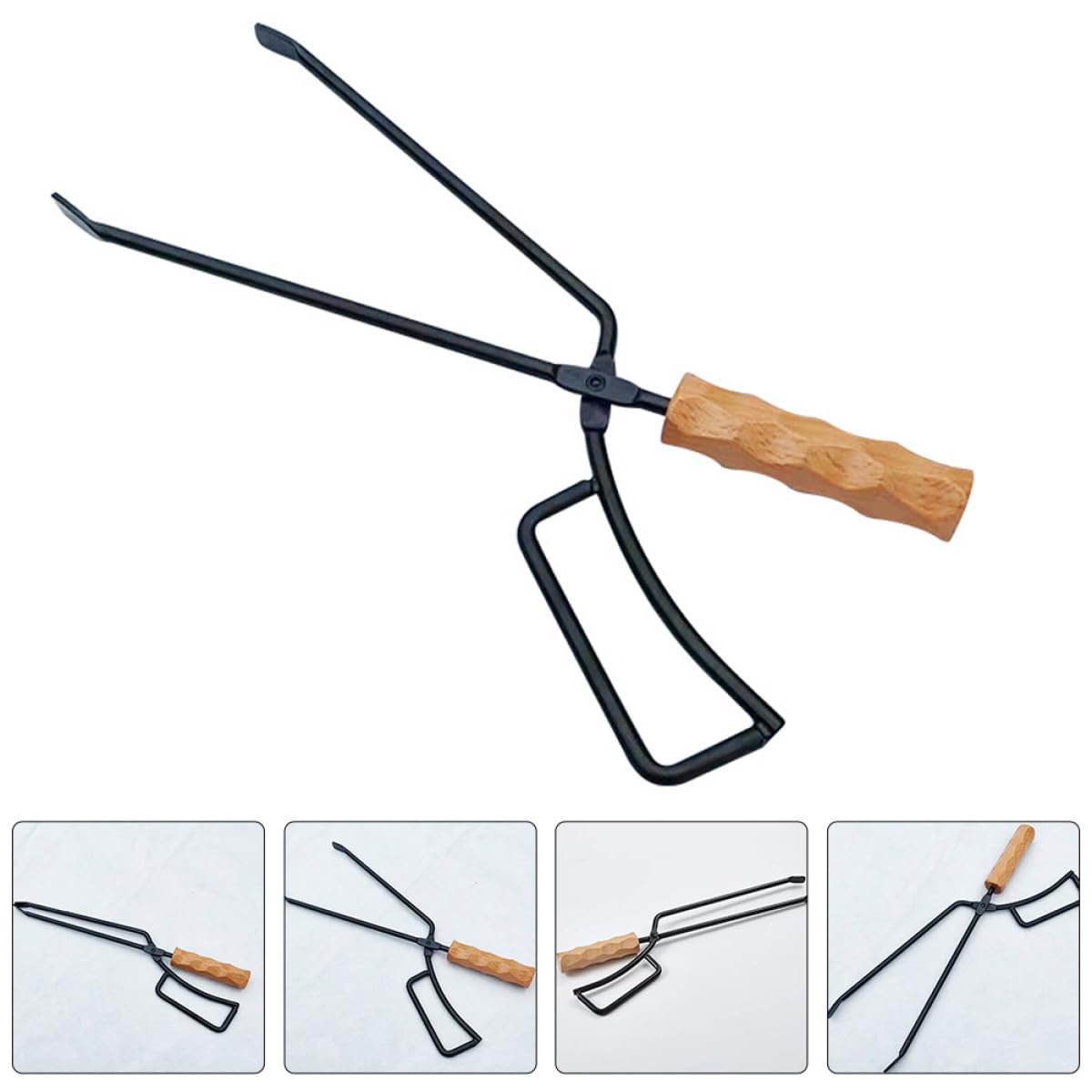 Artibetter Pinza per Barbecue in Ferro e Legno Alta Durezza, Utensile per Spostare la Legna, Adatta per Campeggio e Caminetti Interni