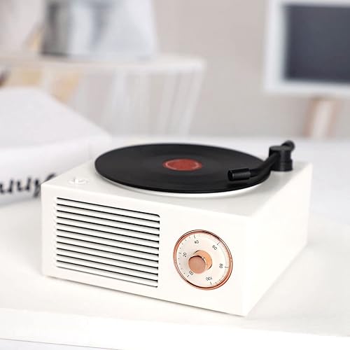 Miniatura 2 de Altavoz Bluetooth de estilo clásico clásico reproductor de discos de vinilo blanco sonido estéreo portátil lindo regalo para niñas mejora de graves