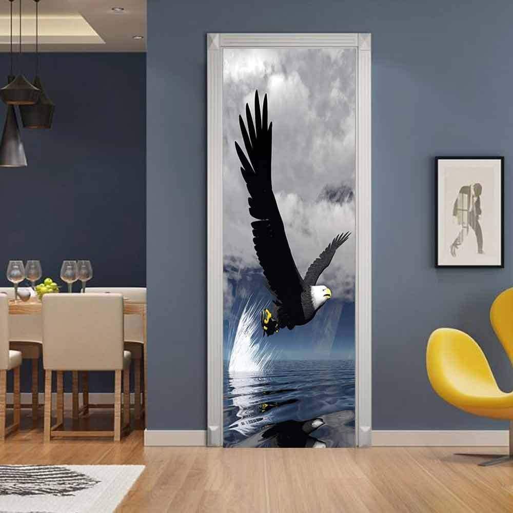 3D Door Mural Animal Eagleart Door Stickers for Interior Doors Kids Wall Stickers Self Adhesive Poster Wallpaper Bedroom Living Room Office Bathroom House Decoration 80 X 200 Cm