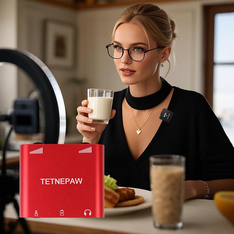Plus - Micrófonos Lavalier inalámbricos con adaptador de carga, soporte Lightning a audio y micrófono, compatible con Apple y Android para YouTube, Twitch y TikTok Live Streaming (rojo)