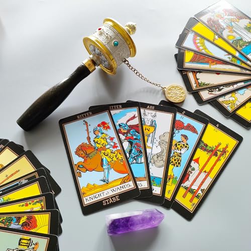 Pelucton Klassisches Tarotkarten mit Buch für Anfänger Deutsch，Traditionelle Tarot Deck mit Modernen Ziffern und Kartennamen auf Deutsch und Englisch