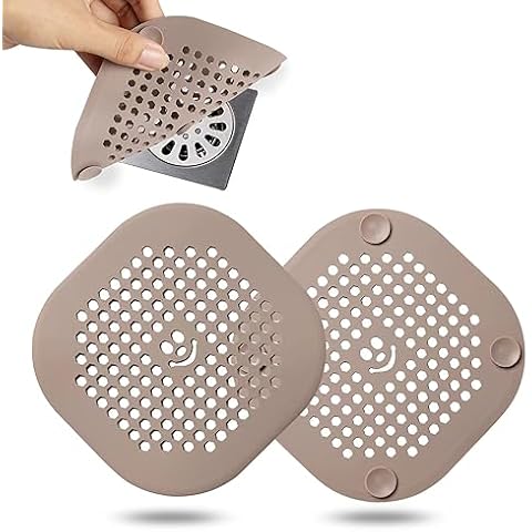 2 Pack Drain Hair Catcher Silicone Shower Drain Protector Sink Drain Strainer Hair Stopper for Shower Kitchen Bathroom Tub Brown Cover