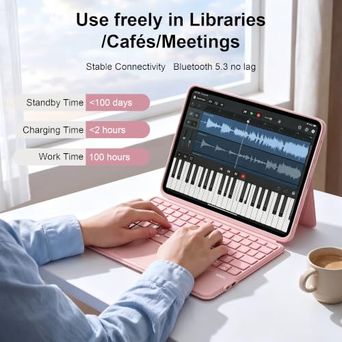Image of WIWU iPad Air M4 11 inch Case Keyboard 11 /10th Pro11 4 /3 /2 /1 Removable Pink | 3 in 1 Magnetic Detachable Case with Keyboard Adjustable Stand Shortcut Backlit Touchpad for iPad Air 11 inch M2 /M3 /M4 Air 5 /4