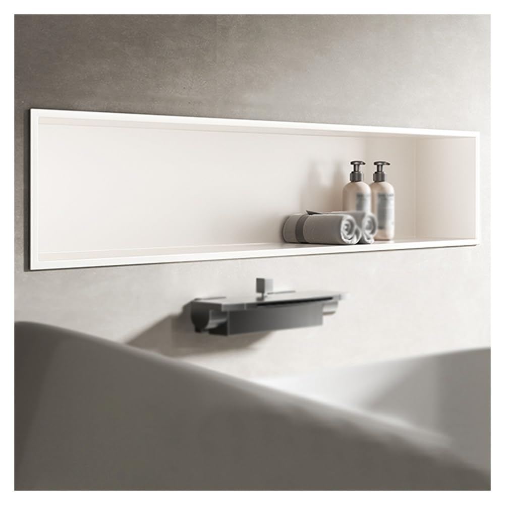 QUSYZD Recessed Shower Niche - Waterproof Stainless Steel Wall Shelf for Bathroom Storage, No Tile Required, Grey 32x32cm & White 120x28x12.5cm, Space-Saving,White-90x28x12.5cm