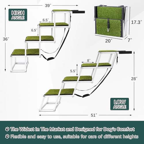 Dog-Ramp-for-Car-Extra-Wide-Dog-Car-Stair-for-Large-Dogs-Pet-Steps-Lightweight-Aluminum-Foldable-Dog-Steps-for-Cars-and-SUVHigh-Beds-Trucks-Supports-up-to-200-lbs-Extra-Wide-4-Steps-with-Grass Dog Ramp for Car Extra Wide Dog Car Stair for Large Dogs Pet Steps Lightweight Aluminum Foldable Dog Steps for Cars and SUVHigh Beds Trucks Supports up to 200 lbs Extra Wide 4 Steps with Grass